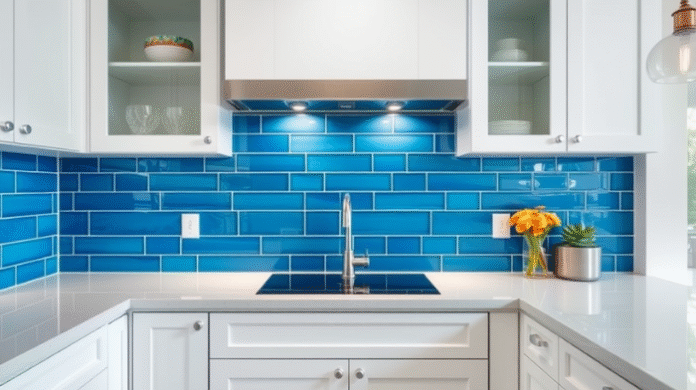 blue kitchen backsplash