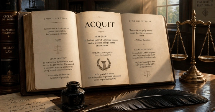 Accusation → trial → not-guilty decision → acquittal